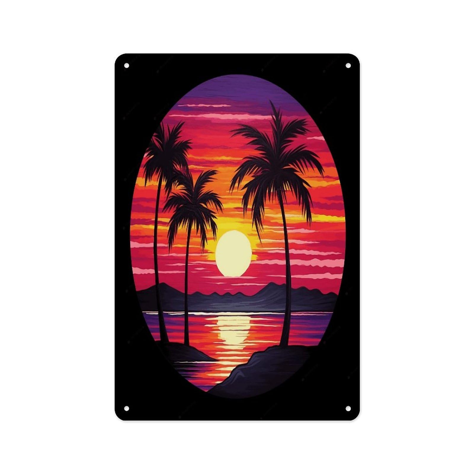 Fekiloot Style Palm Tree Sunset Design Wall Decor Metal Signs Tin Signs Poster
