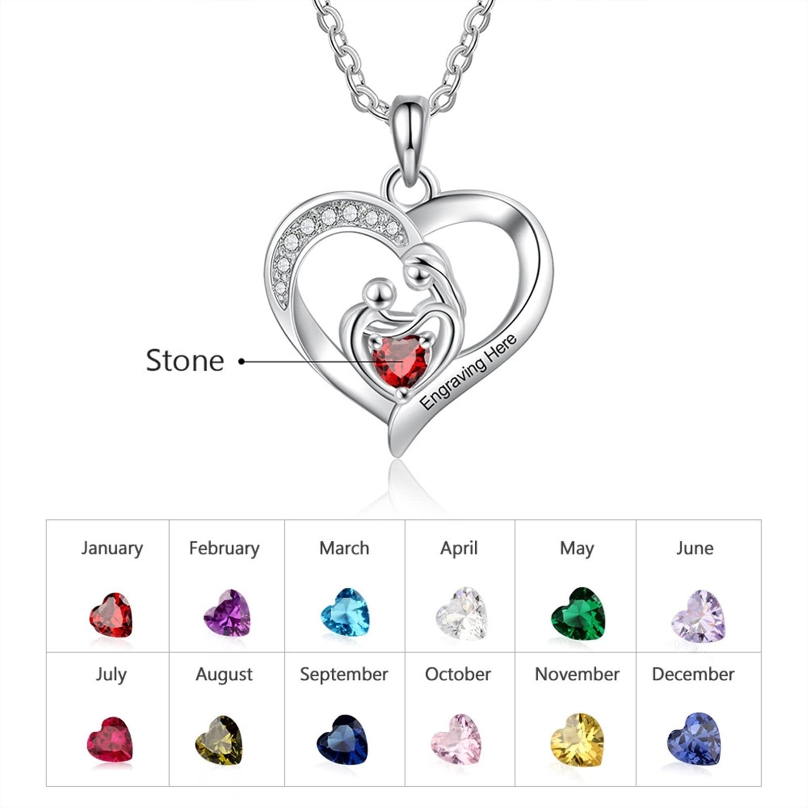 Kette Damen Weissgold, Halskette Damen Silber Vintage 14K Herz mit Geburtsstein Muttertagsgeschenke für Mama
