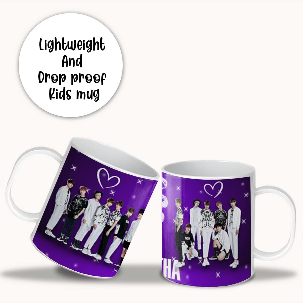 Unbreakable Kids Mug with Name (BTS Purple)