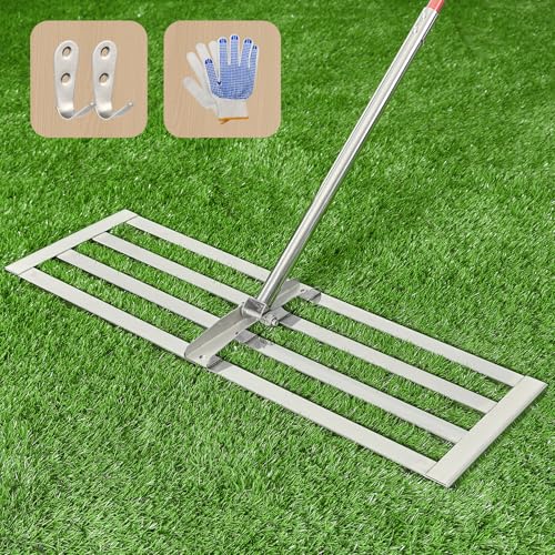 Lawn Leveling Rake 30"x10", Heavy-Duty Stainless Steel Yard Leveling Rake, Professional Soil Leveling Tool for Pastures, Golf Lawns, Gardens, Yards (Silver)