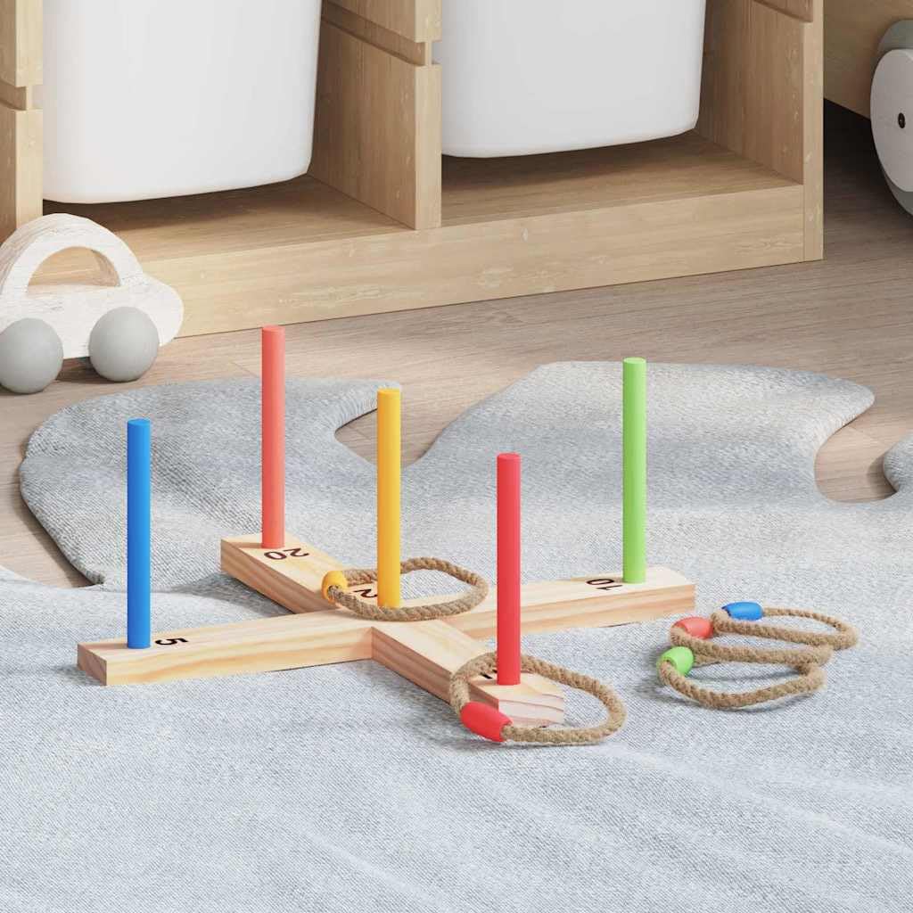 Ringwurfspielset aus massivem Kiefernholz, 41 x 41 x 16 cm, Mehrfarbig, Wurfspiel für drinnen und draußen, fördert Geschicklichkeit, ideal für Garten, Party, Camping, Familienspiel