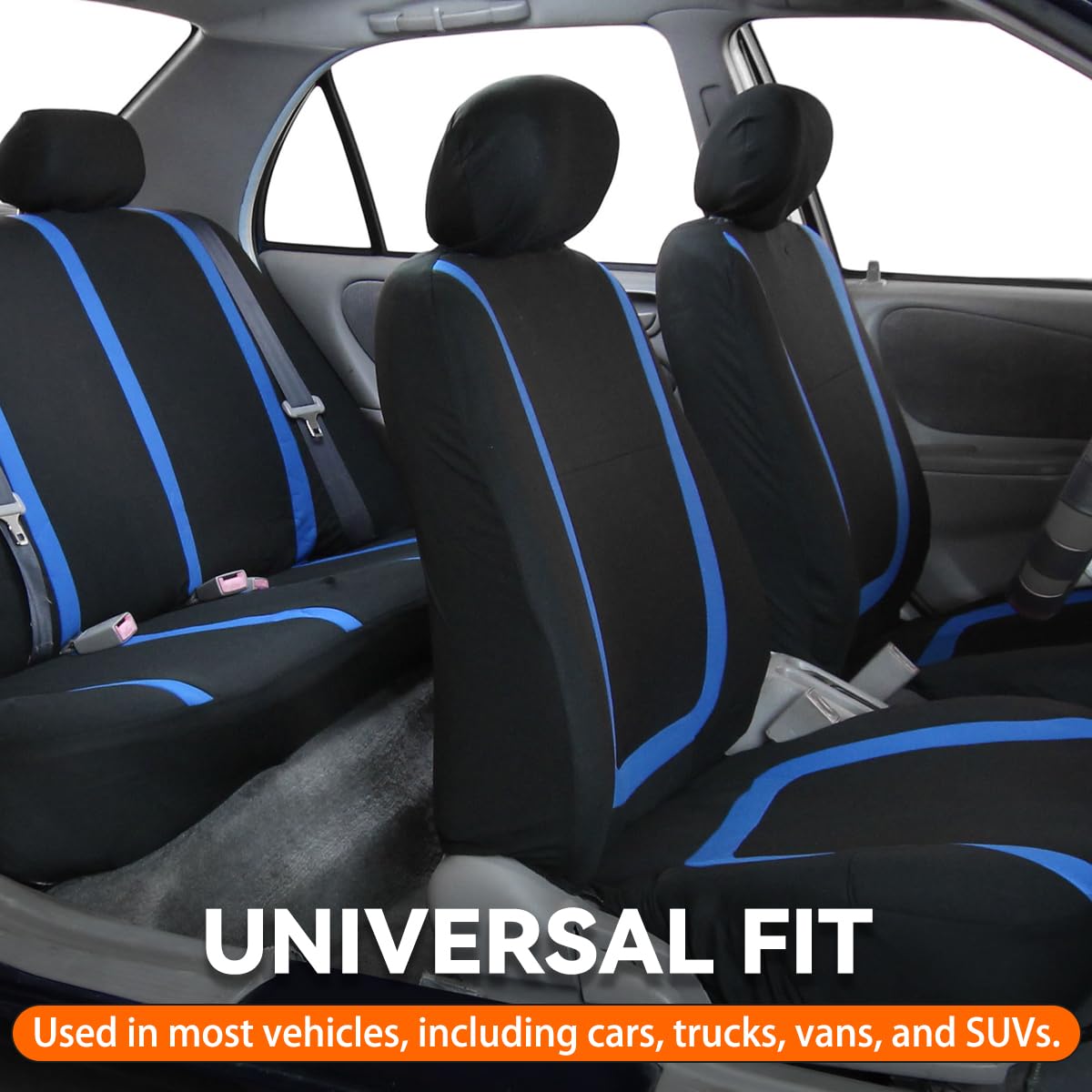 JNNJ 9 Piezas Protector Universal para Asiento de Coche, Protector de Asiento Delantero para Conductor y Copiloto, Fundas Coche Asientos Accesorios Universales para SUV Camión Transportar(Azul)