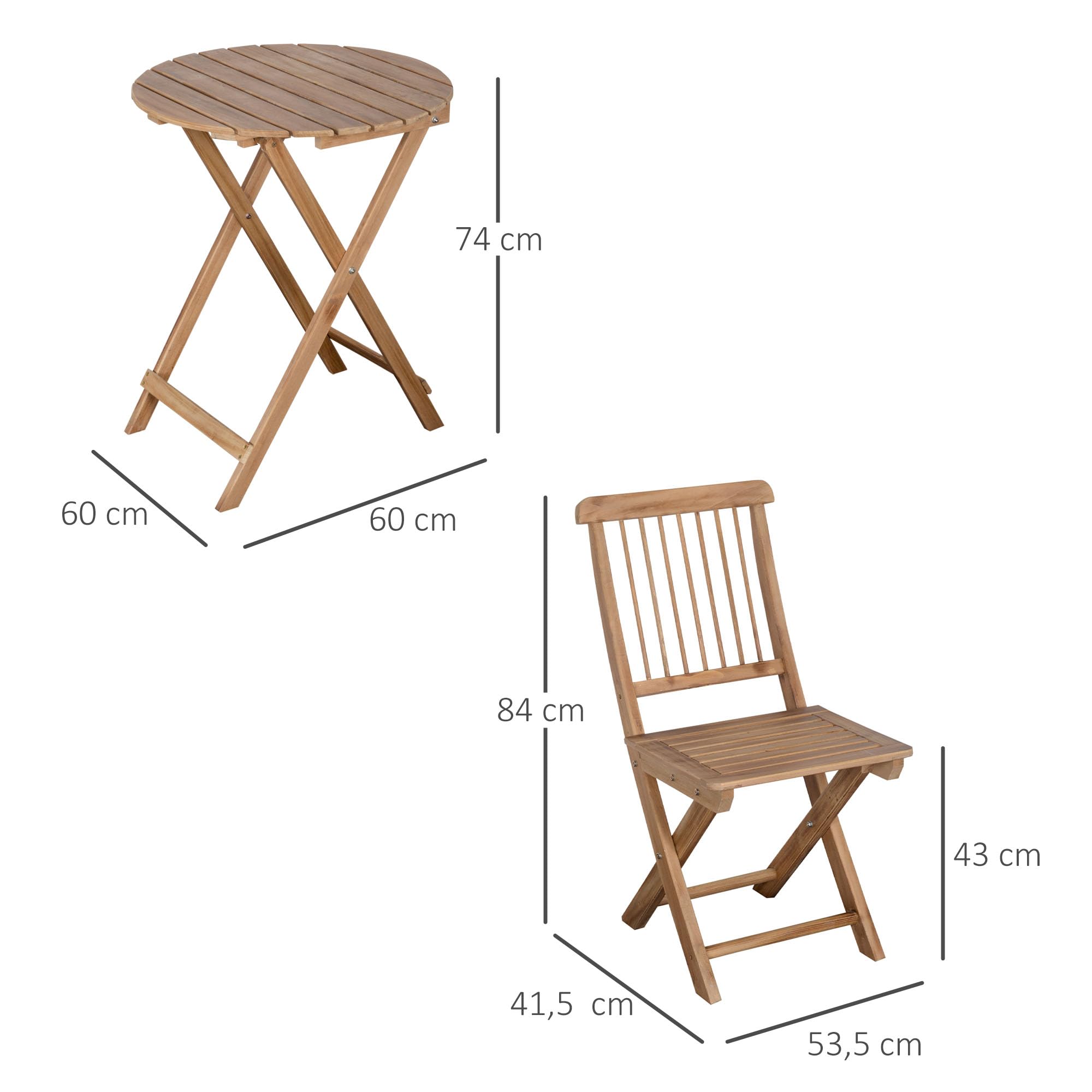 Bistrotafel met 2 stoelen inklapbaar metaal 60 x 70cm beige