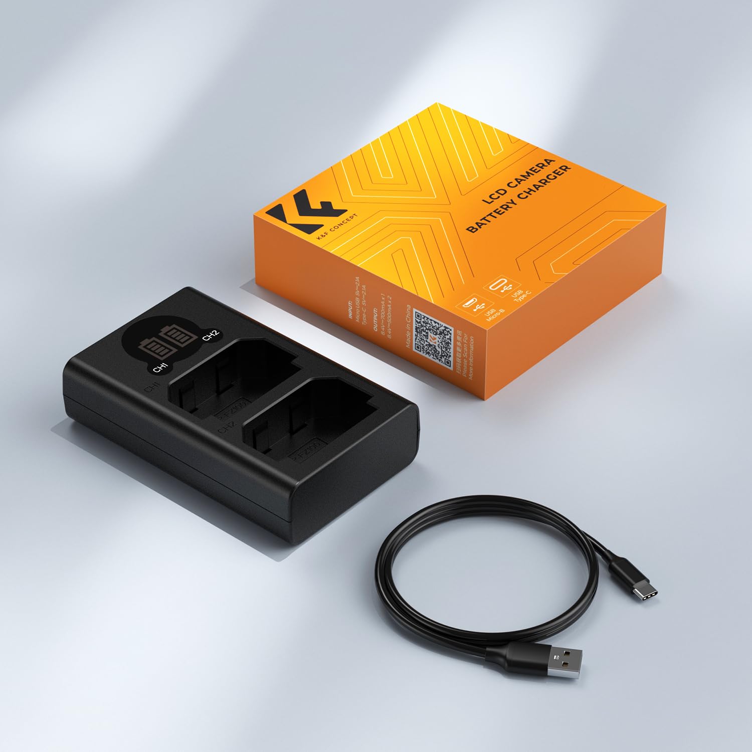 K&F CONCEPT NP-FZ100 Batterie Chargeur avec Double Emplacement et écran LCD, Chargeur Micro USB et Type-C pour Sony FX30, Alpha A7 III, A7R III (A7R3), A9, A6600, A7R IV, Alpha A9 II Camera Batteries