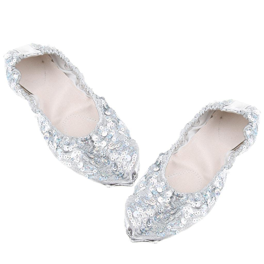 Women Girl Belly Dance Shoes Non-slip Soft Soles Performance Shoes L Silver-Clothing, Shoes & Accessories - Dancewear - Adult Dancewear - Belly Dancing