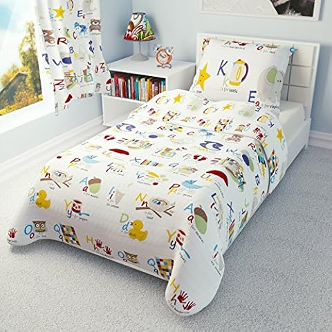 ABC ALPHABET Boys Girls Toddler Cot Bed Bedding Set incl. Duvet Cover + Pillowcase 100% Cotton (120x150 cm) Cover