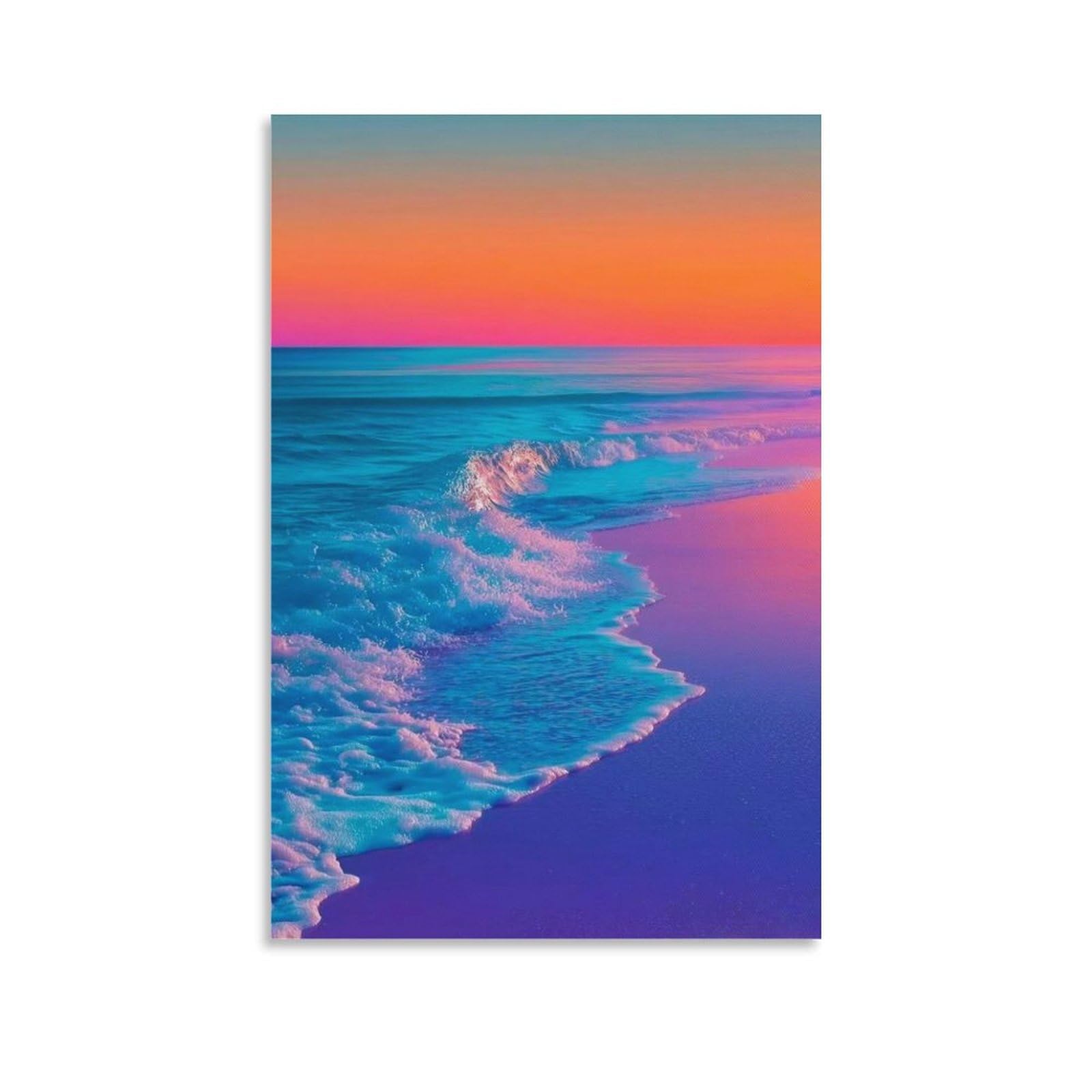 IEJKLUVWX Pastel Rainbow Sea Wall Posters Iridescent Ocean Waves Premium Canvas Moisture Resistant High Definition for Living Room Above Bed Office Worker Original 08x12inch(20x30cm)