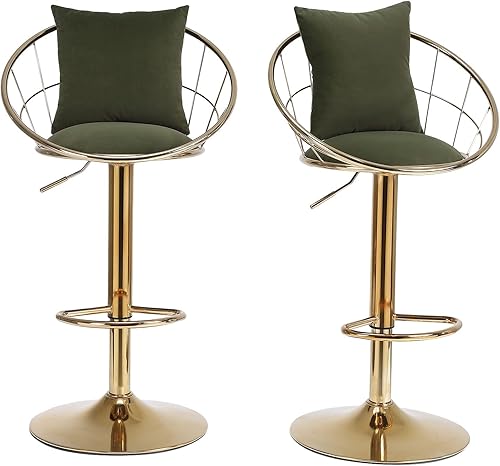 Taiweny Juego de 2 taburetes de bar giratorios ajustables, modernos taburetes de bar tapizados de terciopelo con respaldo de rejilla, almohada y