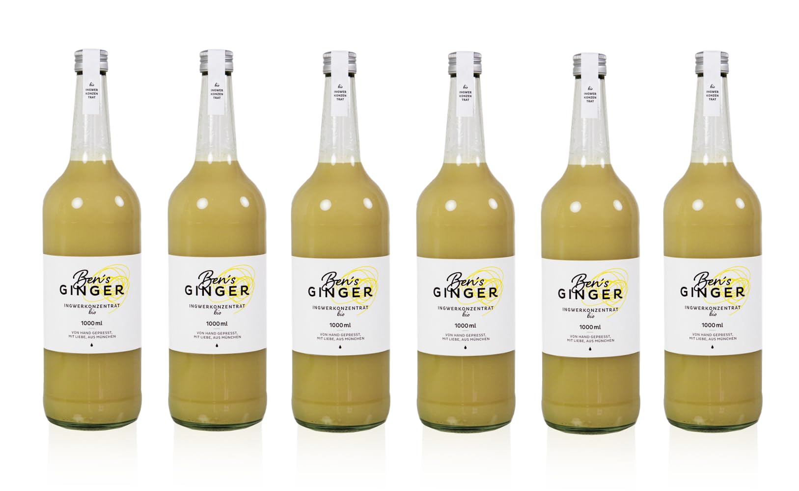 Ben's GINGER: Bio Ingwerkonzentrat 1000ml | von Hand gepresst, mit Liebe aus München | täglicher Booster, Ingwer Shot für Tee, Cocktails, Gerichte (6)