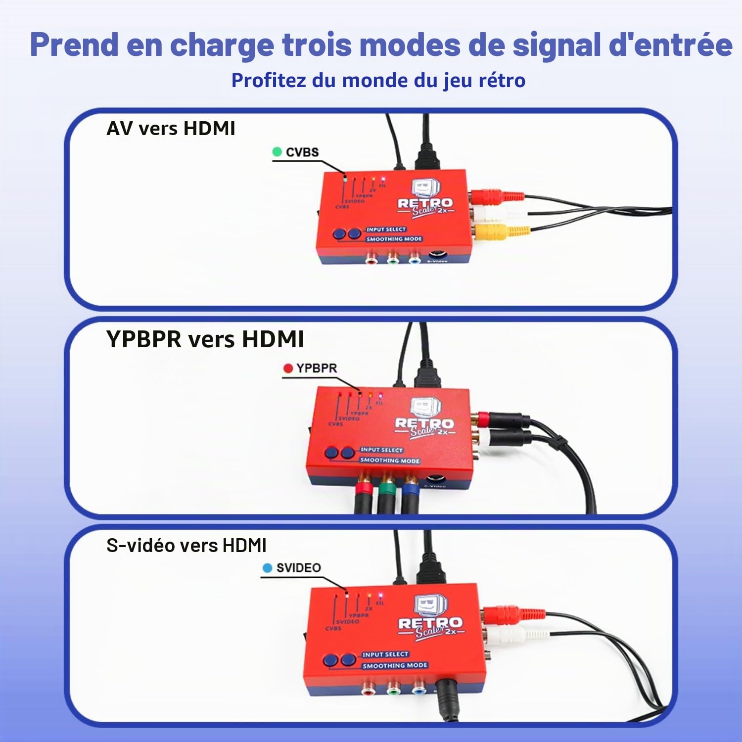 BITFUNX RetroScaler2x Convertisseur AV vers HDMI - Prend en charge 2 x Line Doubler, filtre et modes pass-through, adaptateur de jeu vidéo sans décalage, pour console