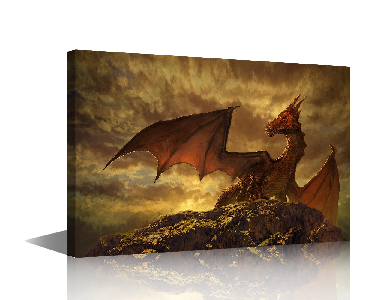 TISHIRON Canvas Wall Art for Bedroom Pterodactyl Mountain Wall Art for Living Room Giant Dragon Wall Art Decor Animals Modern Artwork for Home Walls Giclee Framed Ready to Hang 12x8in โ image 1