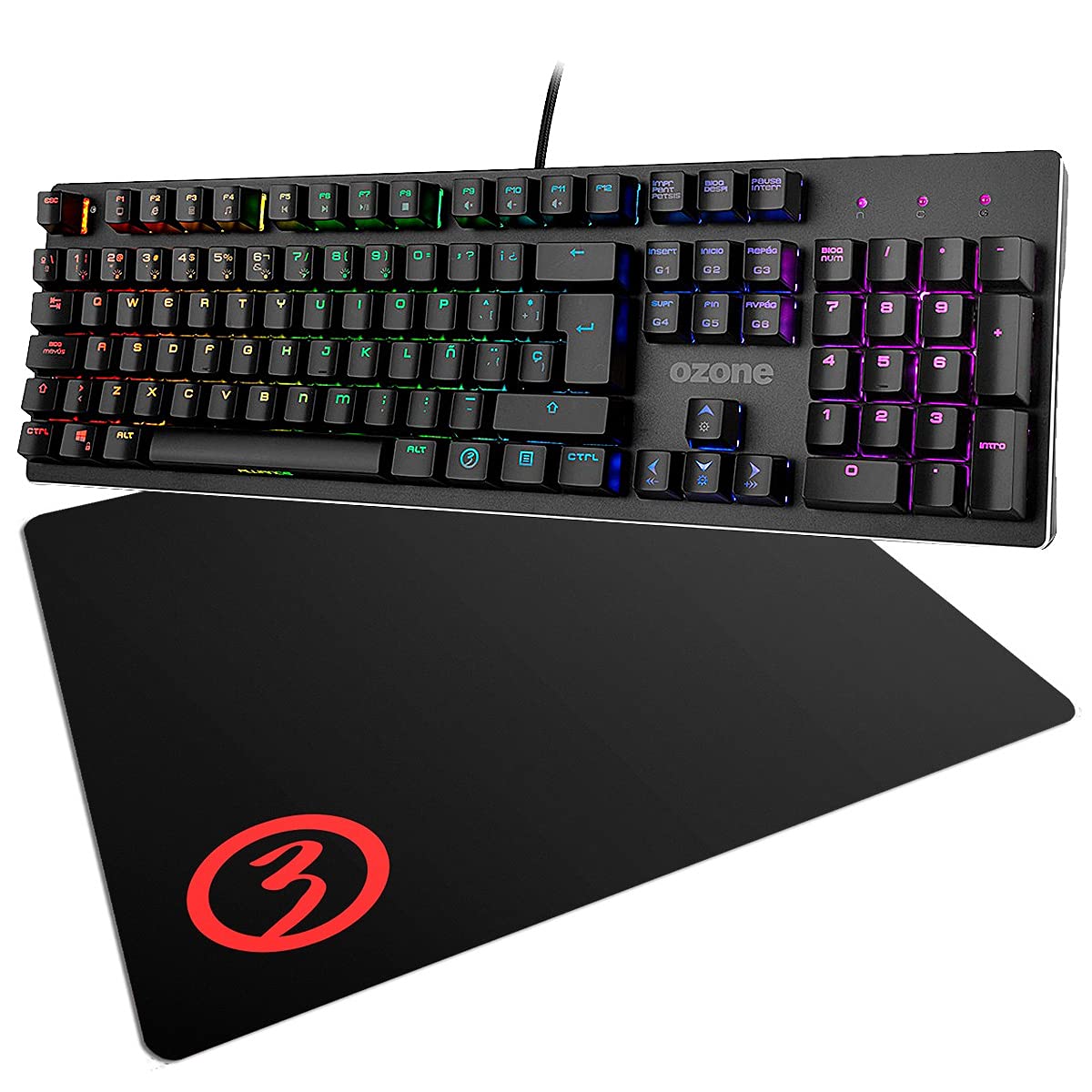 Ozone Gaming Teclado Alliance Híbrido Mecanico Keyboard Gamer Silencioso, Numerico, Layout Español + Alfombrilla Ground Level S Diseño Gamer Tamaño Pequeño