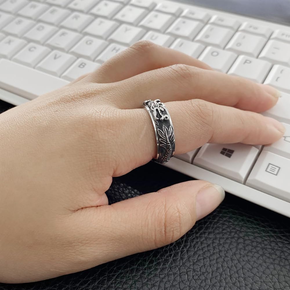 IMINI Drachen-Fidget-Band, drehbar, Edelstahl, Punk, cooles Tier, Angst, Stressabbau, frei drehbar, Bikerring, Versprechenband für Männer, Jungen, Frauen, Geburtstag, Vintage-Schmuck, Geschenke