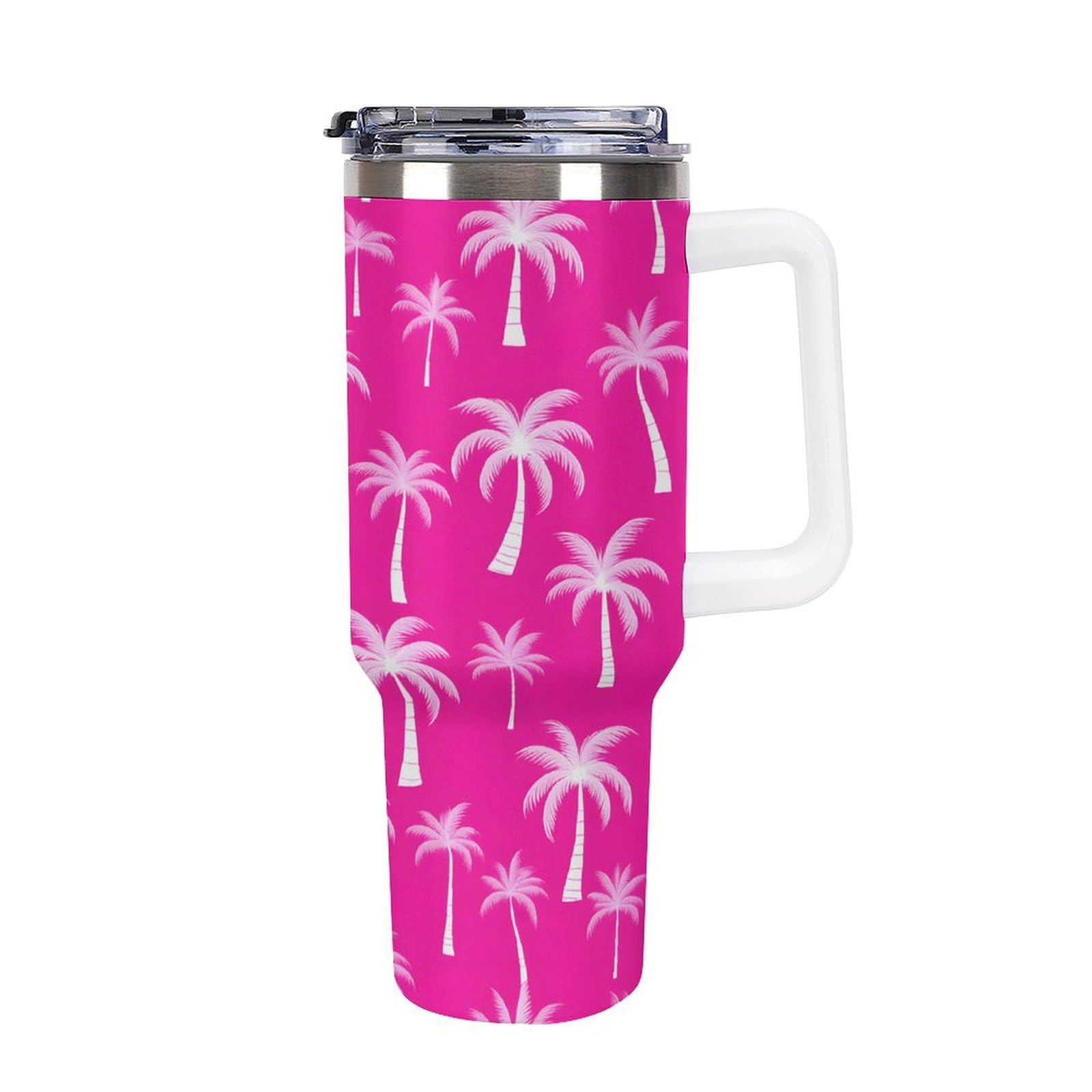 Quteprint 40oz Insulated Stainless Steel Tumbler with Handle, Exotic Tropical Palm Tree Leakproof Water Bottles Travel Mug with Lid And Straw for