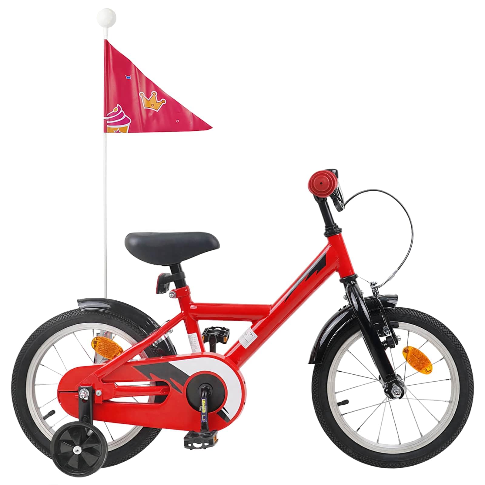 Bicicleta infantil en pulgadas negra con marco de acero, manillar ajustable y asiento para 2-4 años, con freno, timbre y guardabarros para aventuras al aire libre, peso ligero y fácil