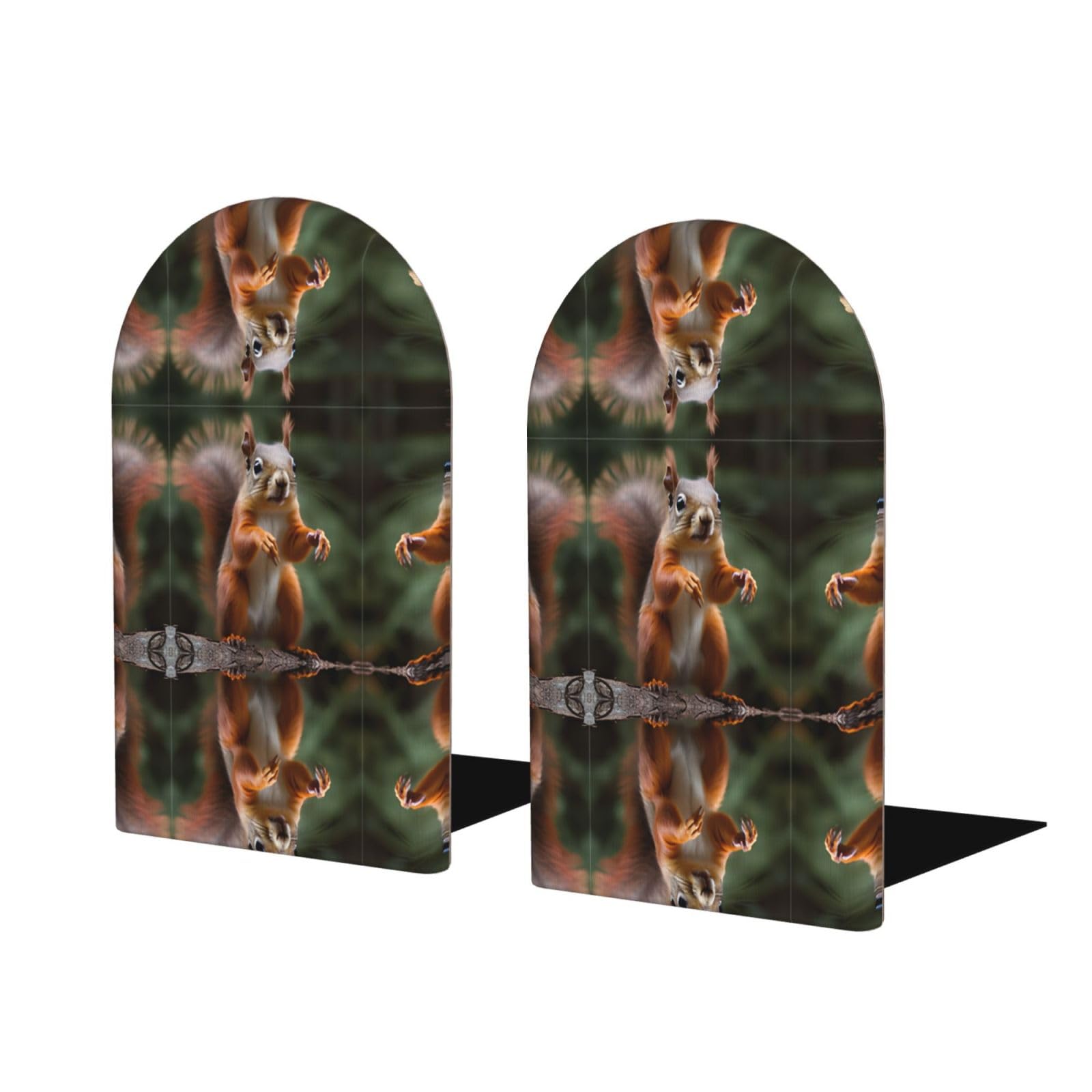Funny Animal Squirrel Stylish Bookends with Full-Print Design Durable Wooden and Metal Bookend Set for Home, Office