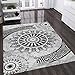 Produktbild VIMODA Teppich Wohnzimmer Modern Klassisch Sehr dicht Gewebt Meliert Medallion Ornament Muster in Grau Schwarz, Fussbodenheizung geeignet Edel Optik - Top Qualität, Maße:80 x 150 cm