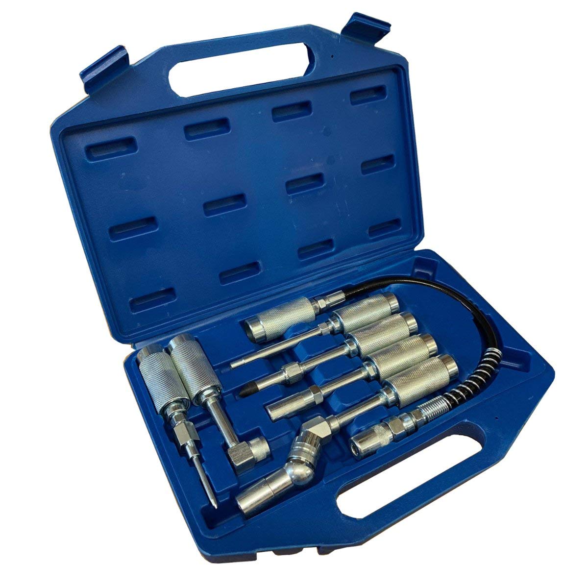 7pc Grease Gun Adaptor Set, Lube Nozzle Fittings in Storage Case Fits