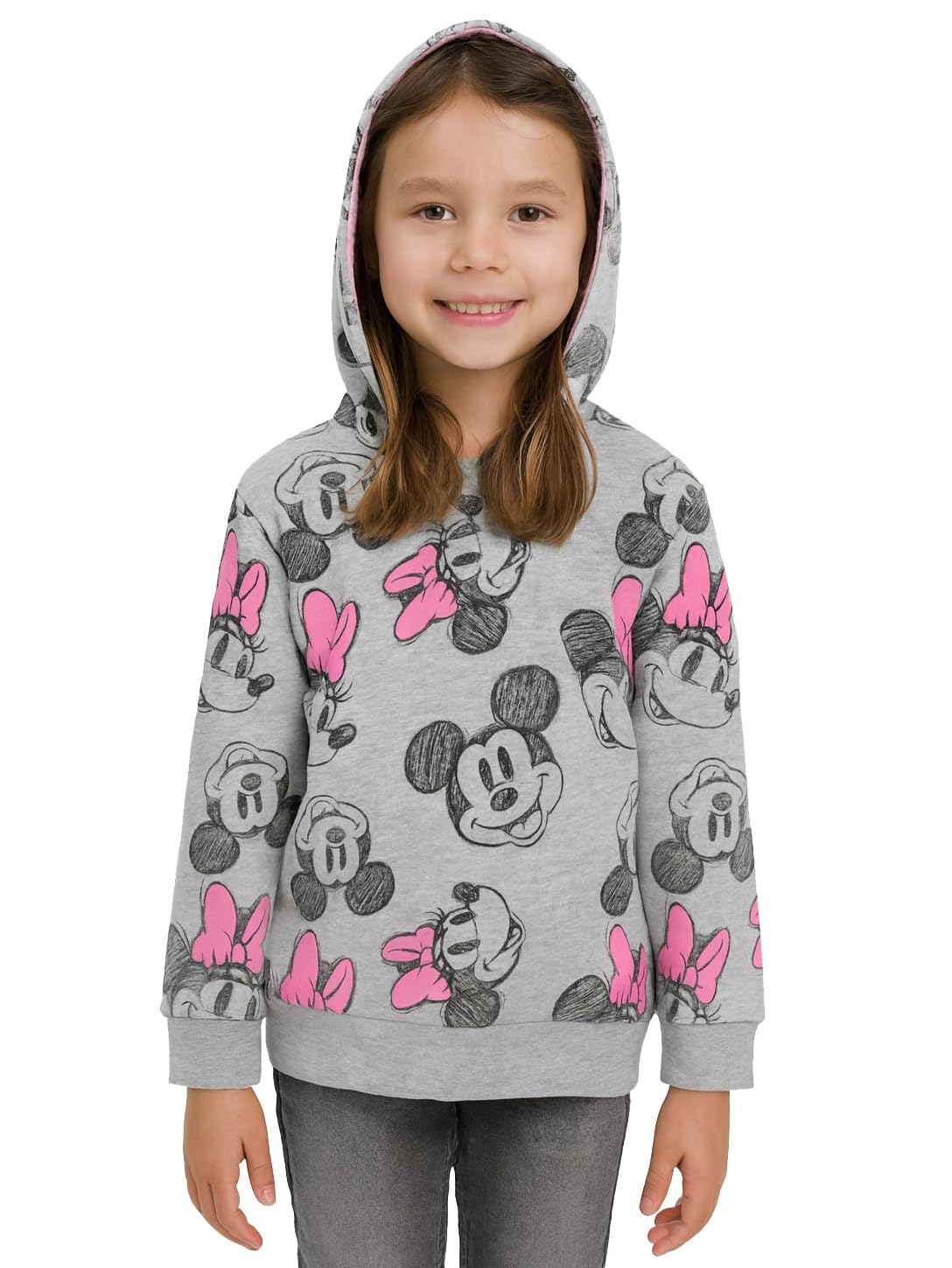 Disney Minnie Mouse bluza z kapturem dla dziewczynek - dziecięca bluza z kapturem bluza z kapturem szara/różowa