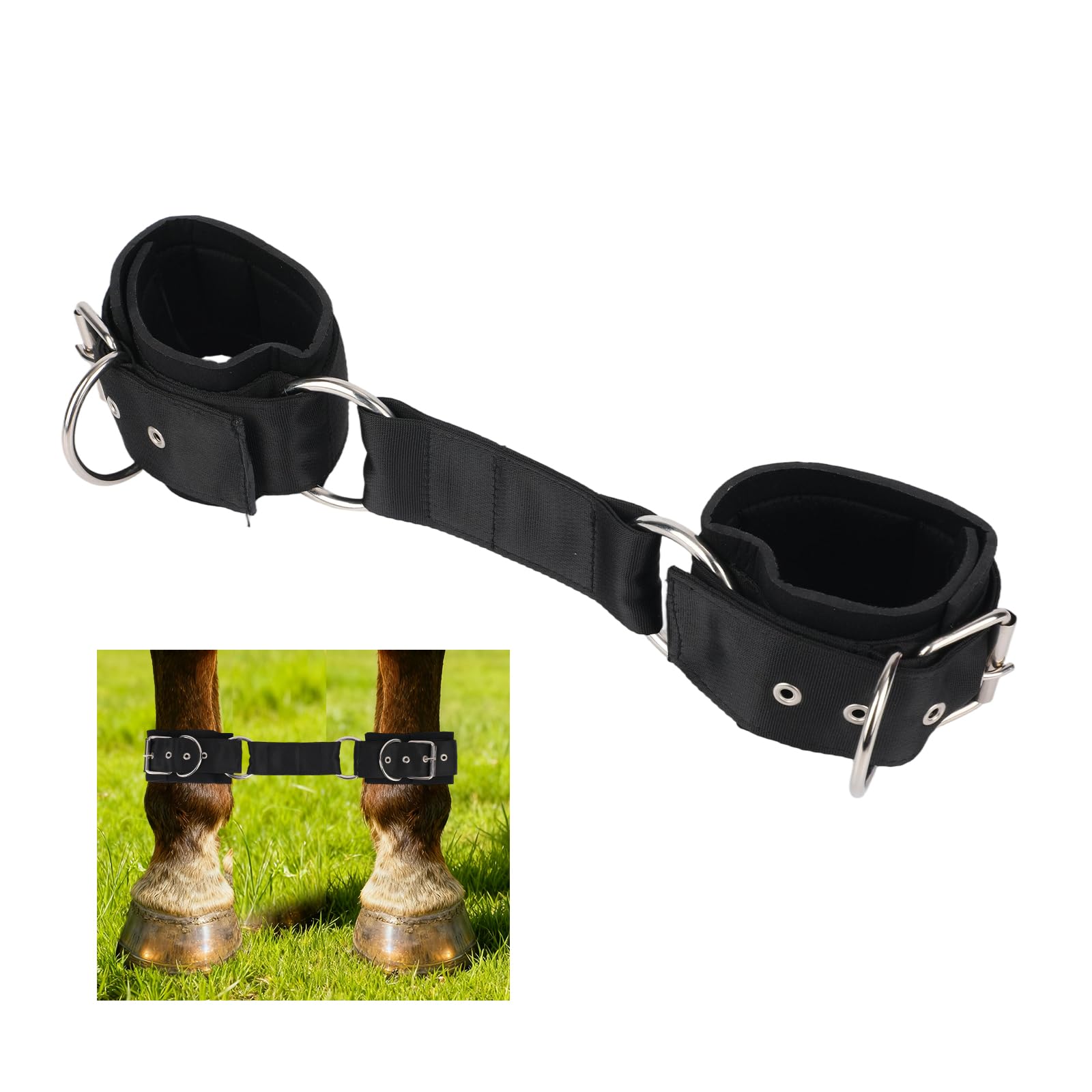 Manguitos de Dos Patas, Correas Ajustables para Caballos Fáciles de Usar Ligeros y Suaves Accesorios para Pastoreo Entrenamiento y Viajes (Negros)