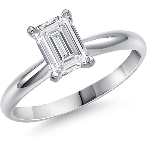 Gem Stone King 1-5 Cttw 14K Gold IGI Certified White Lab Grown Diamond Solitaire Engagement Ring For Women | Emerald Cut | E-F Color | VS1-VS2 Clarity | Available In Size 5, 6, 7, 8, 9