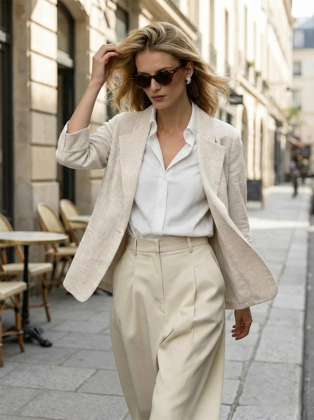 IDEALSANXUN, Blazer da donna in lino con maniche a 3/4, leggero, primaverile ed estivo