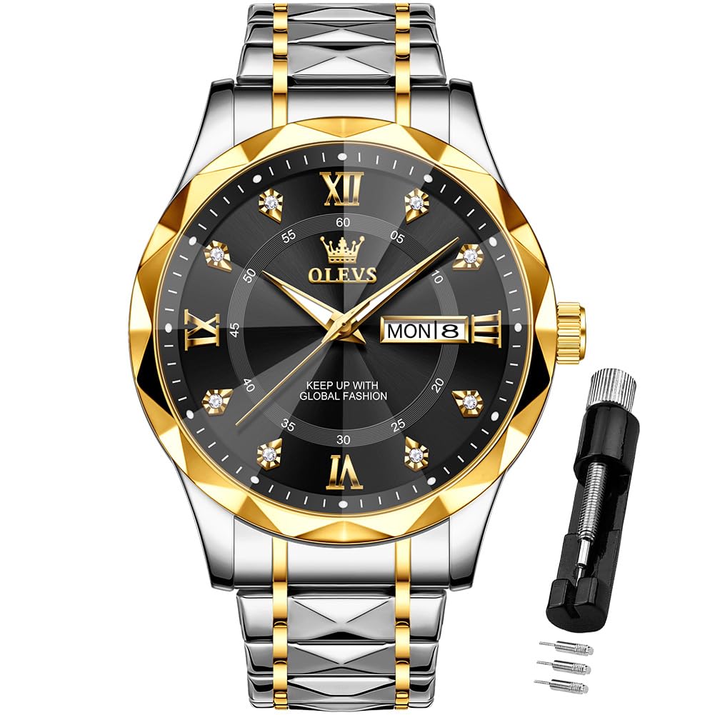 OLEVS Watches for Men Luxury Diamond Casual Large Dial Watches Stainless Steel Waterproof Business Dress Analog Luminous Date Mens Watches