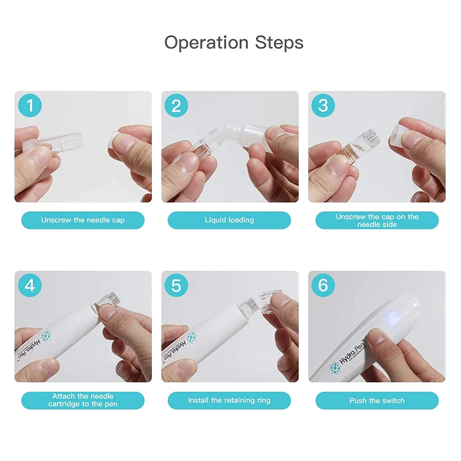 Pluma de Microagujas Eléctrica Hydra Pen H2 Dermapen Cuidado de la Piel Automático Aplicador de Suero Herramienta Antienvejecimiento con 5 Cartuchos de Agujas