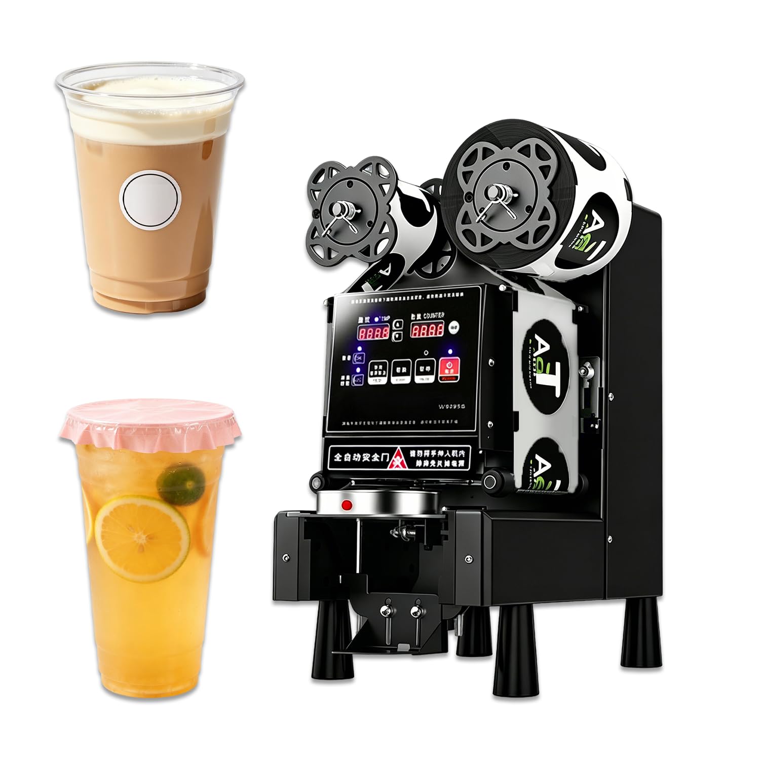 WTRYRN Full Automatic Cup Sealing Machine, Cup Sealer with Sewage Drain, 540-760 Cups/H Fast Sealing Performance for Bubble Tea, Coffee and Dessert Shops 1