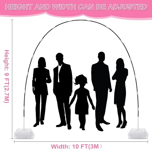 Miniatura 5 de Kit de arco de globos y bomba de globos, soporte de arco de globos ajustable de 9 pies de alto y 10 pies de ancho con base de agua, bomba eléctrica,