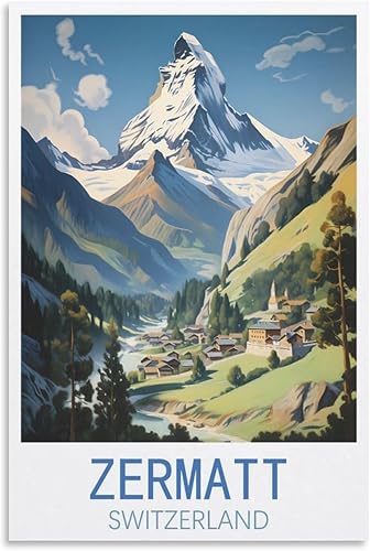 GuYaNa Zermatt - Pósteres de viaje vintage de Suiza, 16 x 24 pulgadas (15.7 x 23.6 in), lienzo para decoración de pared, sala de estar, dormitorio