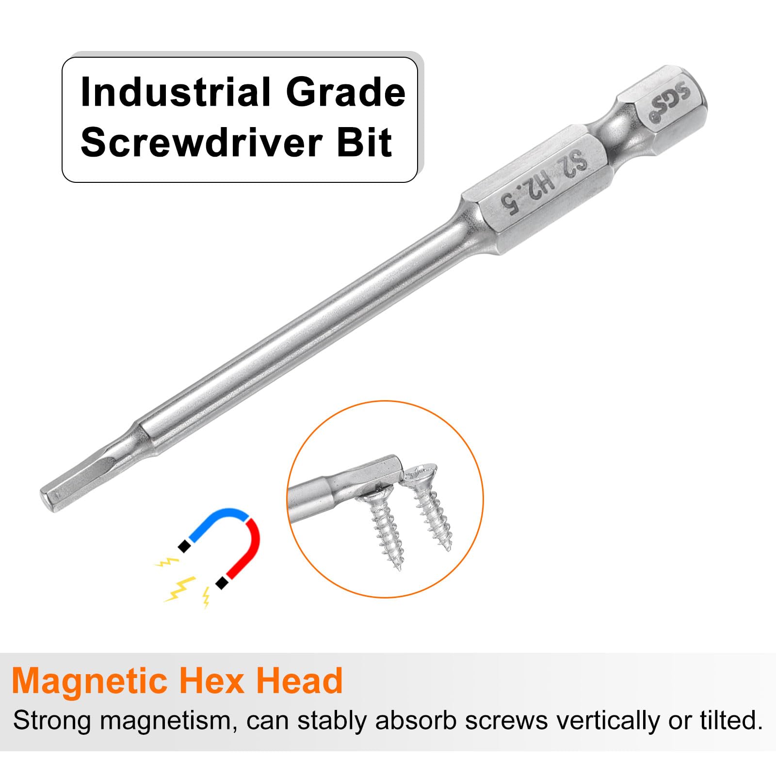 QUARKZMAN 2pz Punte per Cacciavite Chiave Esagonale 2,5mm (H2,5) Metrico 1/4" Attacco Esagonali 75mm (3") Punta Magnetica Lunghe Acciaio S2 Punta Trapano Piatte Grado Industriale per Viti