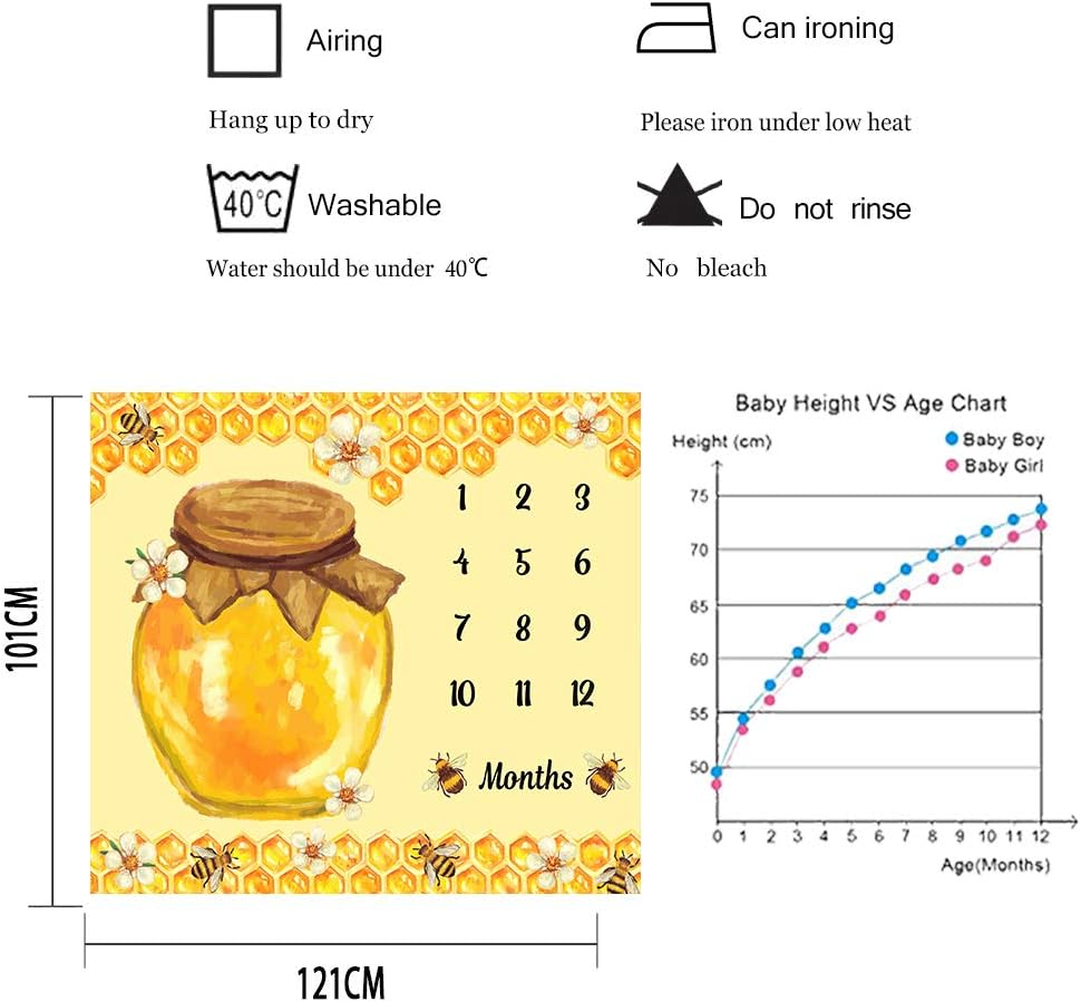 F-FUN SOUL Monthly Milestone Blanket, 48x40in, Bees Baby Blanket Honey Honeycomb Nursery Blankets, Newborn Mom Gifts, Baby Shower Age Growth Tracker with Bonus Maker - Image 4