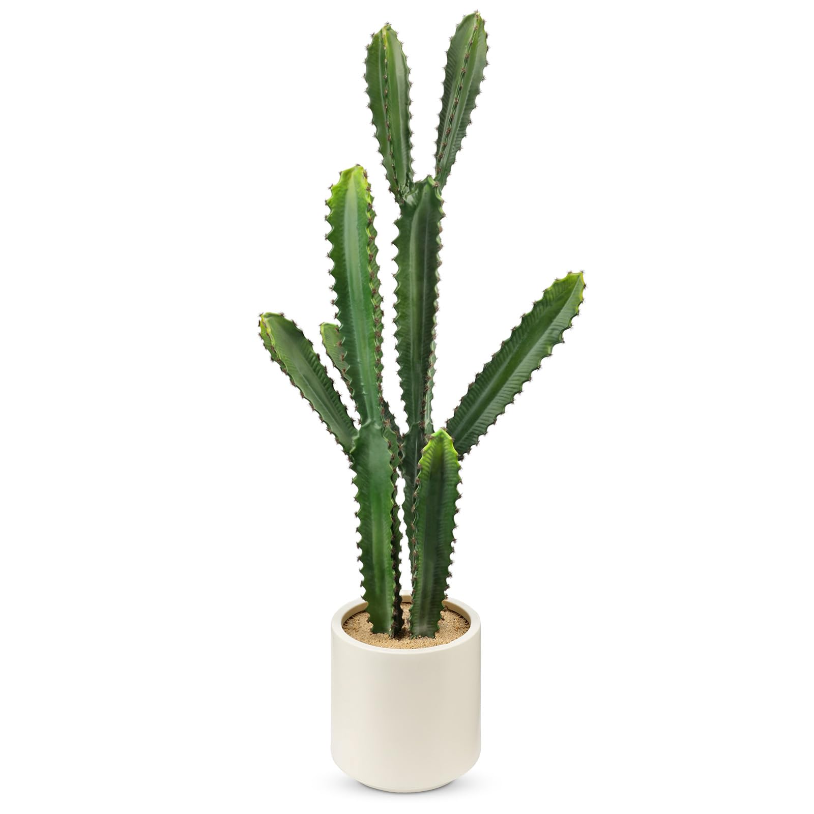 Oairse Artificial Cactus Plant in Pot 87cm Tall Faux Indoor Plant for Home Office Decor Realistic Fake Greenery in White Ceramic Pot Decorative Artificial Plant for Bedroom Living Room Corner