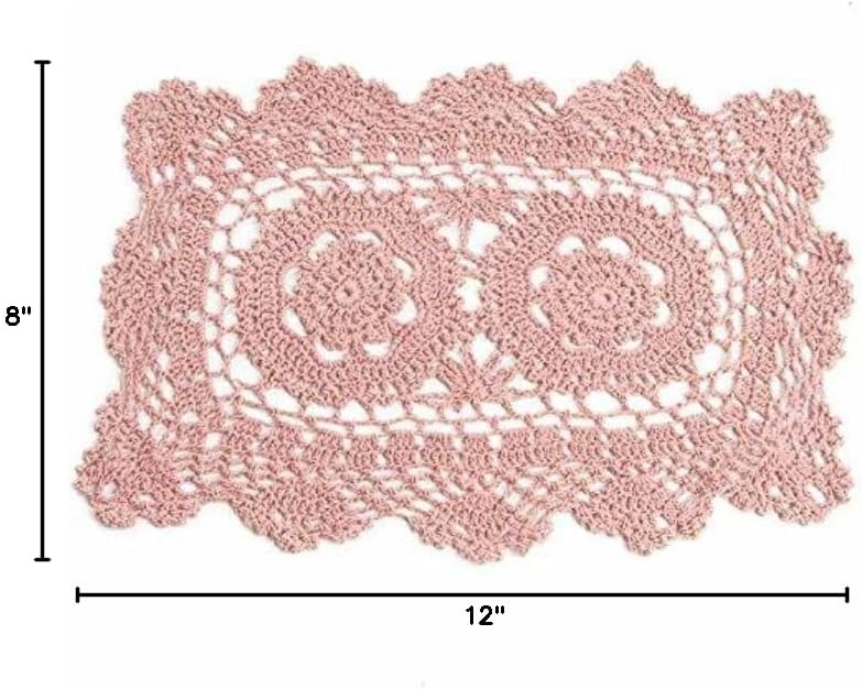Factory Direct Craft Set of 4 Individual Rose Rectangle Cotton Hand Crocheted Lace Doilies | 12" L x 8" W