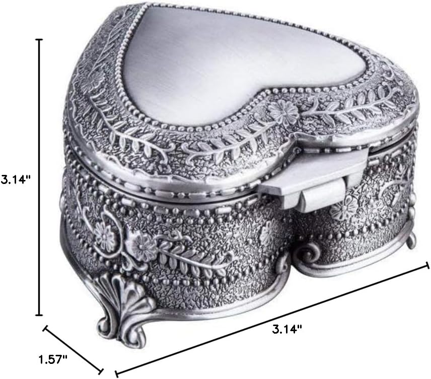 Feyarl Vintage Jewelry Trinket Box Heart Shape Ring Earrings Box Treasure Storage Chest Case Keepsake Organizer for Girl Woman Birthday Wedding