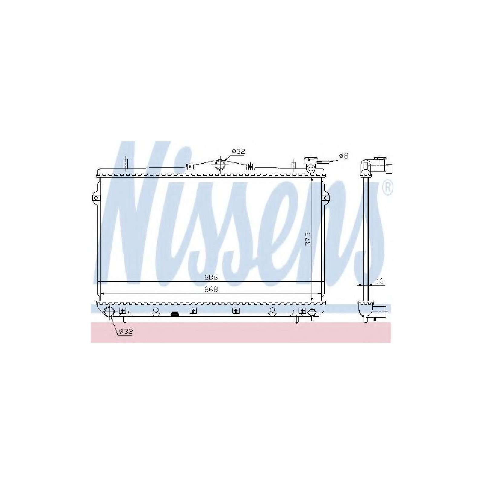 NISSENS Radiatore motore Grupo Rafredamento Radiatore Rafredamento Motore Larghezza della rete 658mm Lunghezza della rete 425mm Profondità della rete 26mm per TOYOTA Previa/Estima (R1, R2) 647451