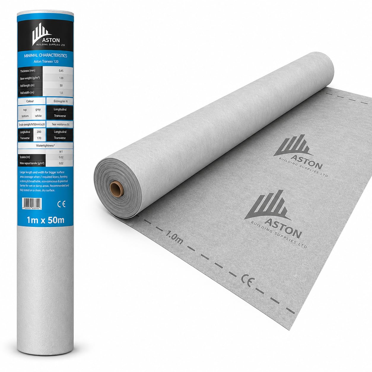 ABS Breathable Membrane 1m x 50m - 120 GSM Professional Grade Roofing Underlay Roll (50m²), Vapor Roof Felt Under Tile for Homes, Sheds, Garages & Slated Pitched Roofs