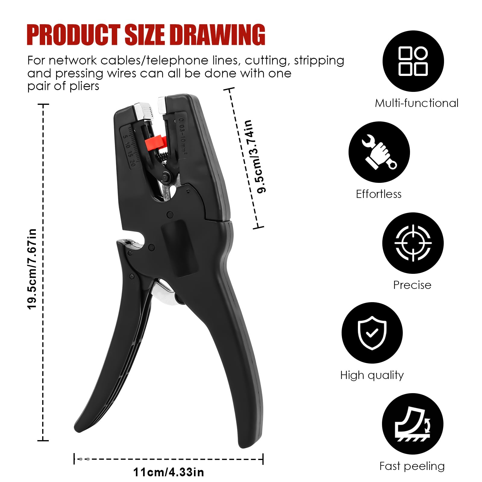 Yooyan Wire Stripper, Multifunctional Cable Cutter, 2-in-1 Hand Tool, Self-Adjusting Cable Stripper with Built-in Cutter - Image 2