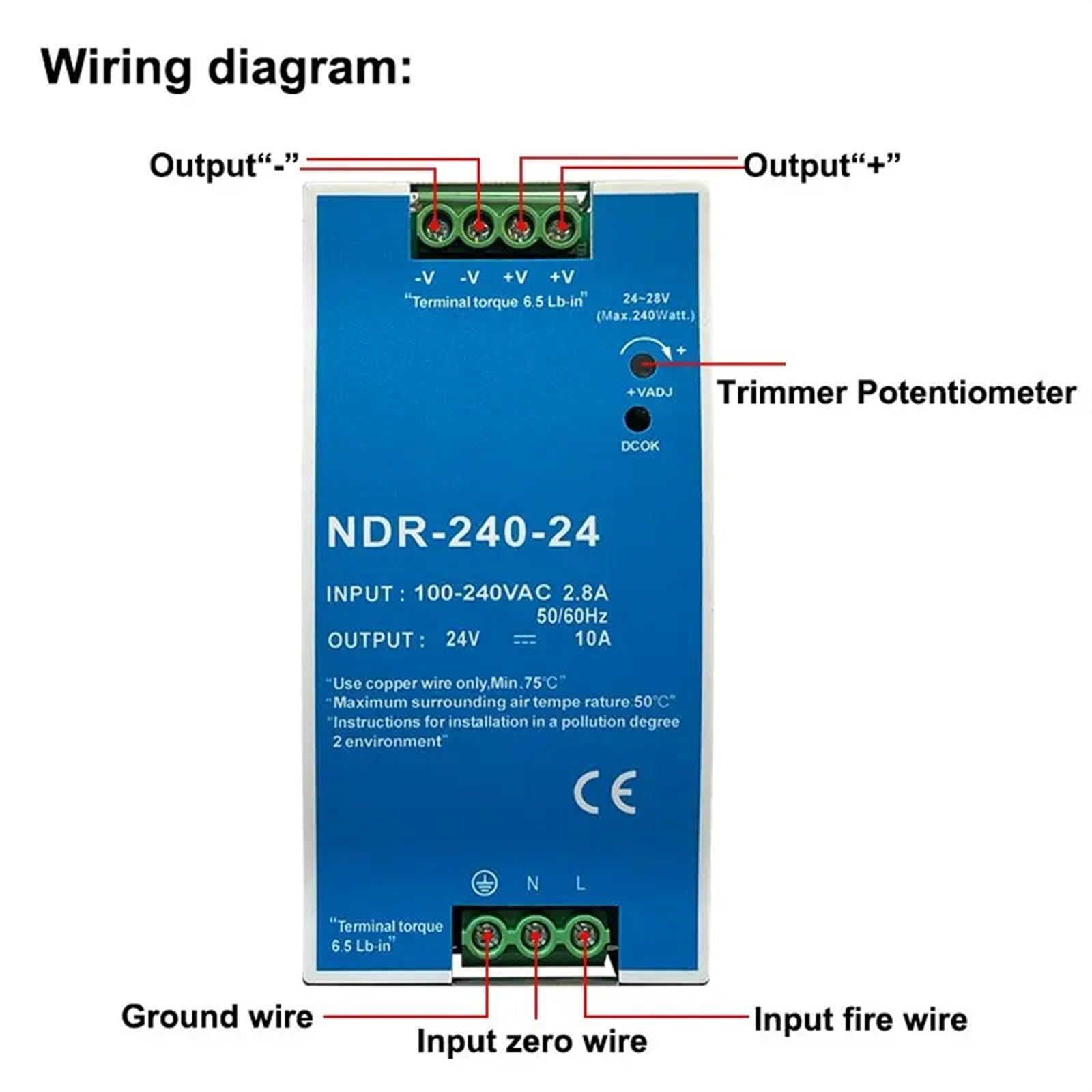 NDR 240 W 24 V 48 V Industrie-Einzelgruppen-Ausgangstransformator 240 VAC Schaltnetzteil 1 Stück(48V)