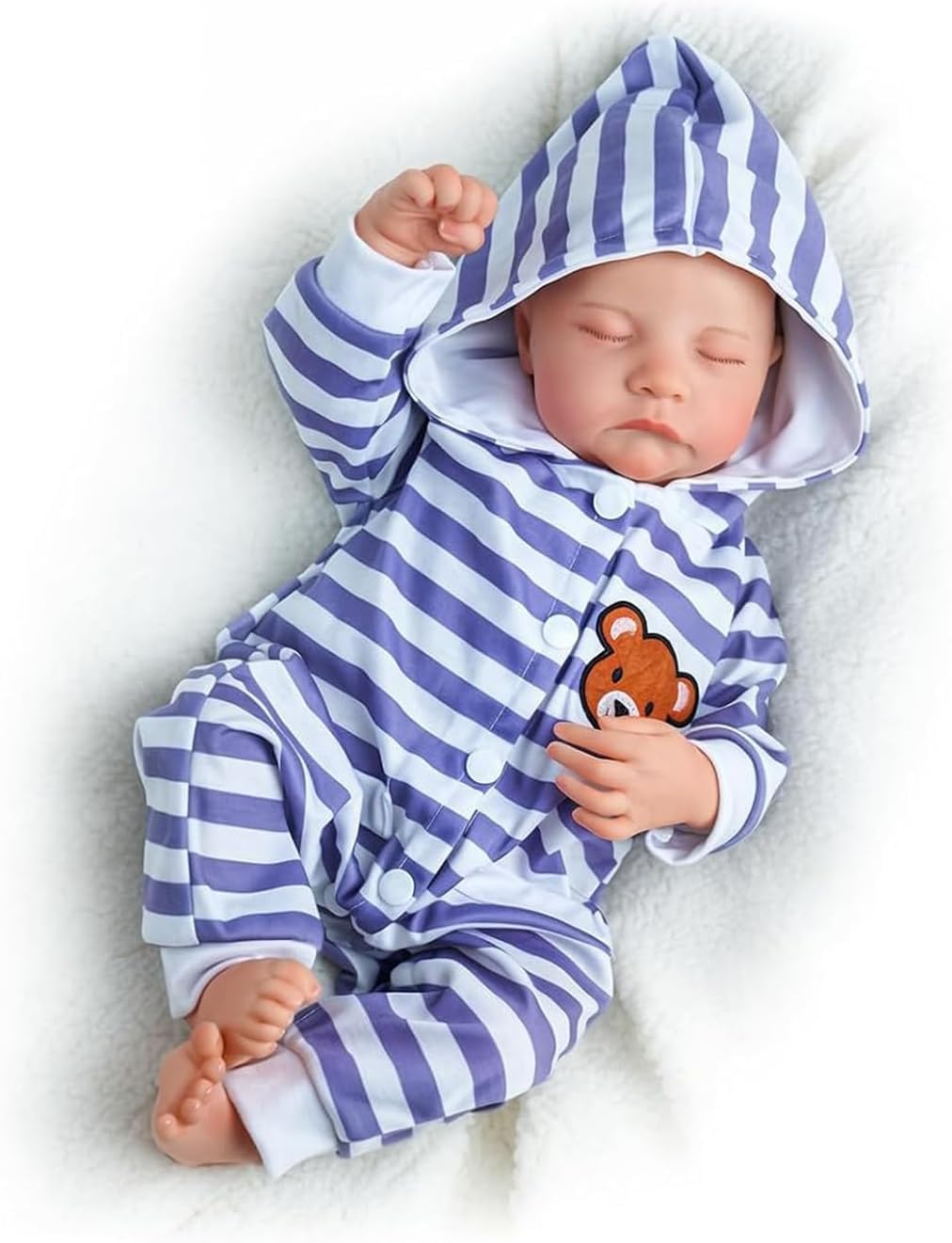 Bambola realistica Reborn da 40 cm, neonata in vinile morbido, con completino a righe blu, realizzata a mano con grande realismo, regalo di compleanno per bambini, adatta a bambini dai 3 anni in su