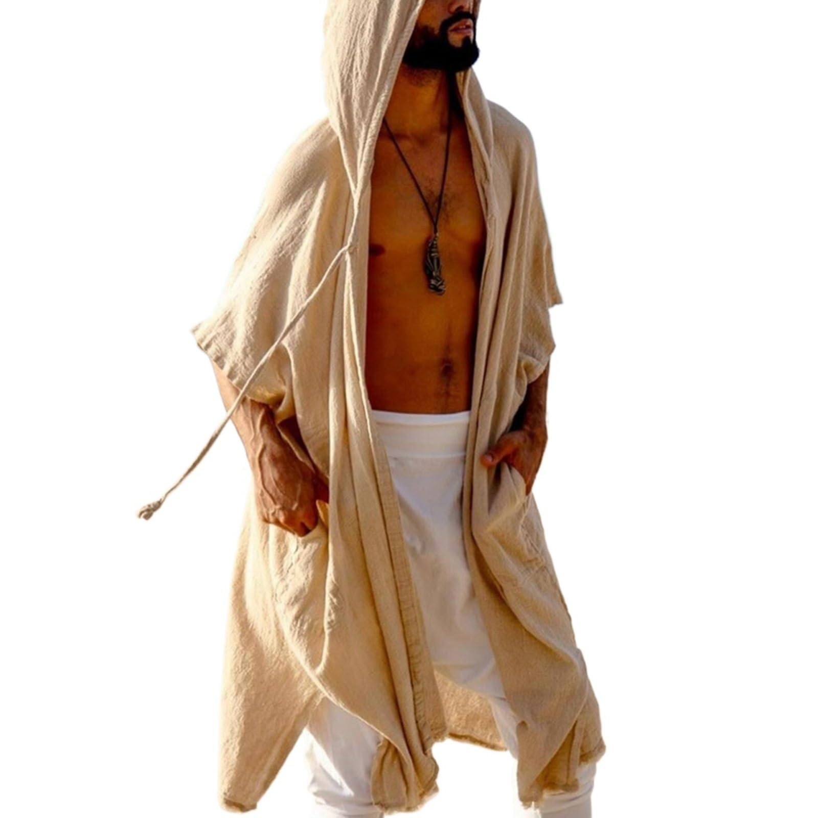 Cardigan Ouvert à Capuche pour Hommes Cape à Châle pour les Vacances D'été Long Kimono Cardigans Maillots de Bain Cover Ups