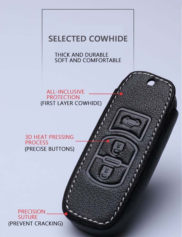 HIBEYO Smart Key Case for Mazda Protective Car Key Cover Cowhide Leather for Mazda 2 3 5 6 BT50 CX-5 CX-7 CX-9 RX8 Flip Key Cover Case Key Chain B 3 Buttons Pink - Image 4