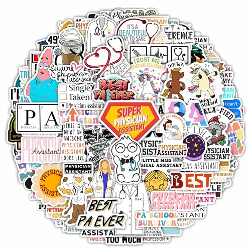 BulbaCraft 100Pcs Physician Assistant Laptop Stickers, PA Stickers, PA Week Gifts, Physician Assistant Student Presents, Gifts for Women & Men