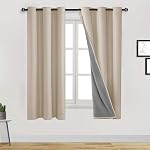 DWCN 100% Blackout Curtain Short Kitchen Curtains & Drapes 2 Panels Noise Reducing Sun Light Blocking Thermal Insulated Sound Proof with Grommet Top for Living Room (Beige,52" W x 45" L) 2 Panels