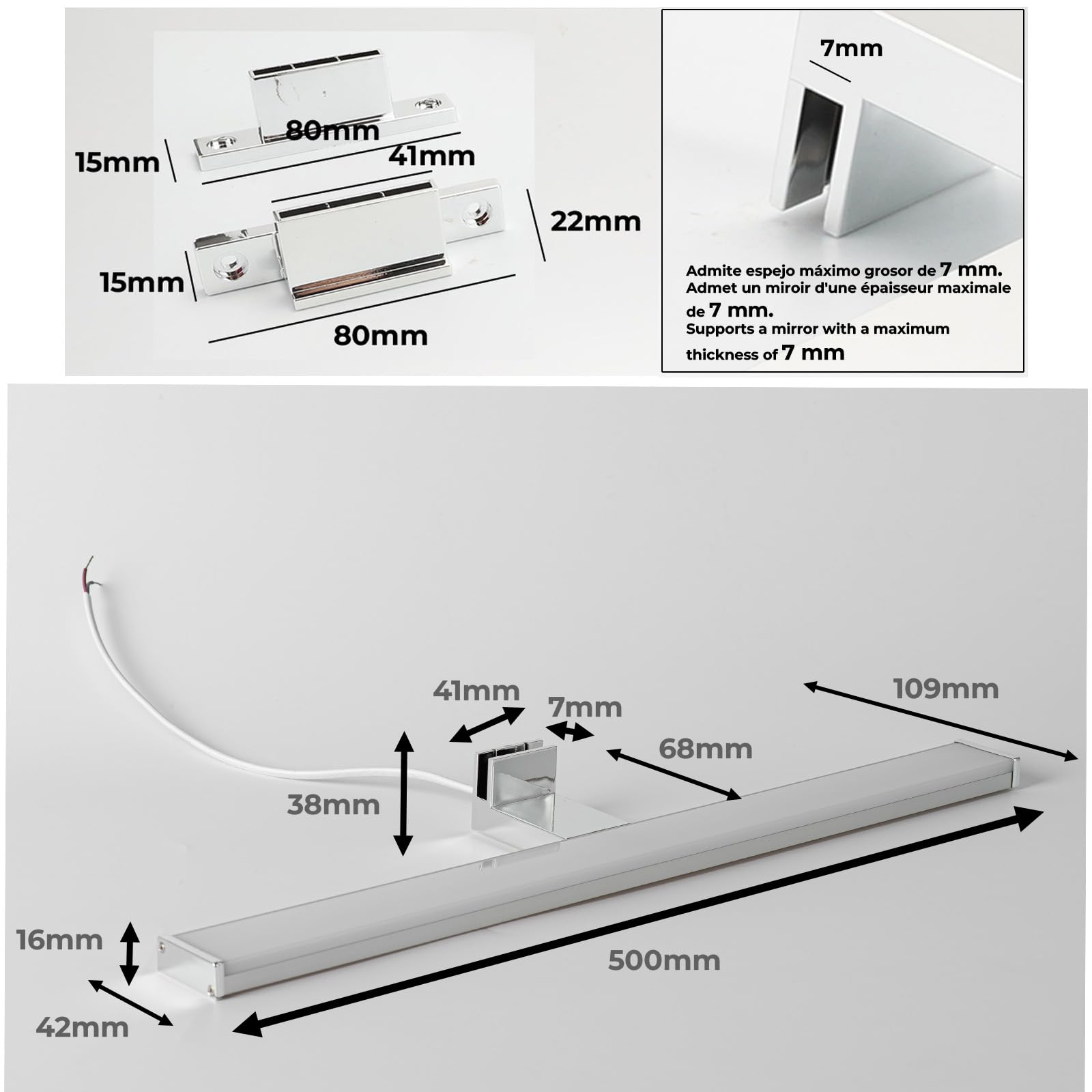 Alpinaluz Lampa ścienna LED do lustra łazienkowego, neutralne białe światło, 4000 K, IP44, aluminiowa obudowa i chromowany uchwyt z poliwęglanu, montaż na ścianie lub szafce (50 cm, 12 W)