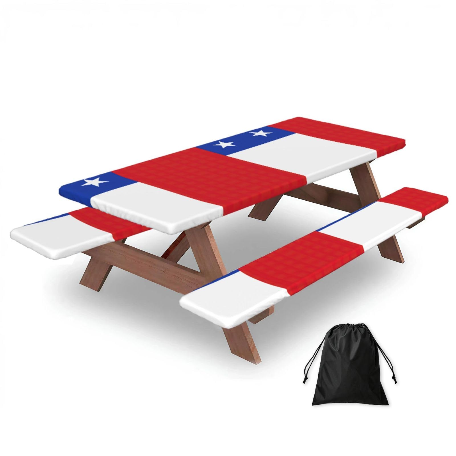 Yqxwjl Black Flag Of Chile Print Camping Essentials Waterproof Camping Table And Bench Cover With Drawstring Bag 183 Cm