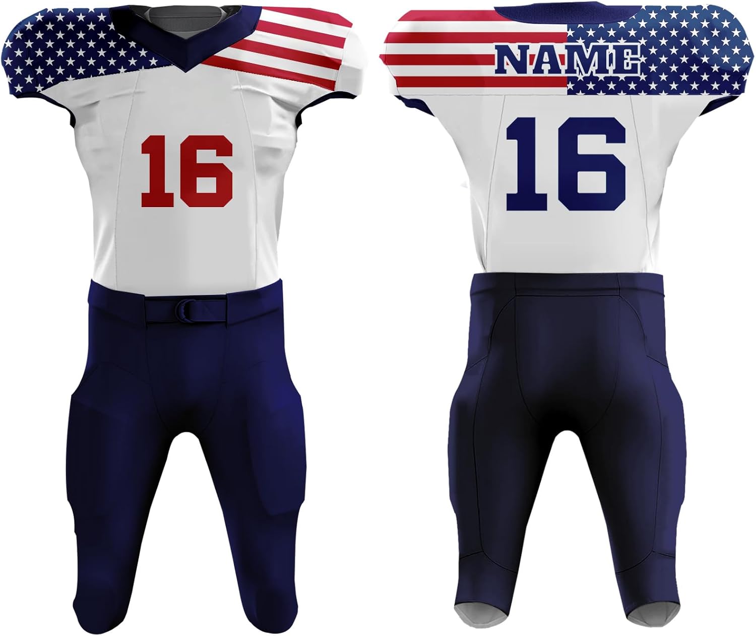 Custom Unisex Adult Youth Patriotic American Flag Football Uniform - Includes Jersey & Pants