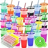 Juego de 8 vasos de plástico con tapa bajan a un precio increíble SAFONUS 30 piezas de Vasos Reutilizables de Plastico de 710 ml Sin BPA, con Tapas y Popotes,Embudo, Bolsa de hielo, Vasos...