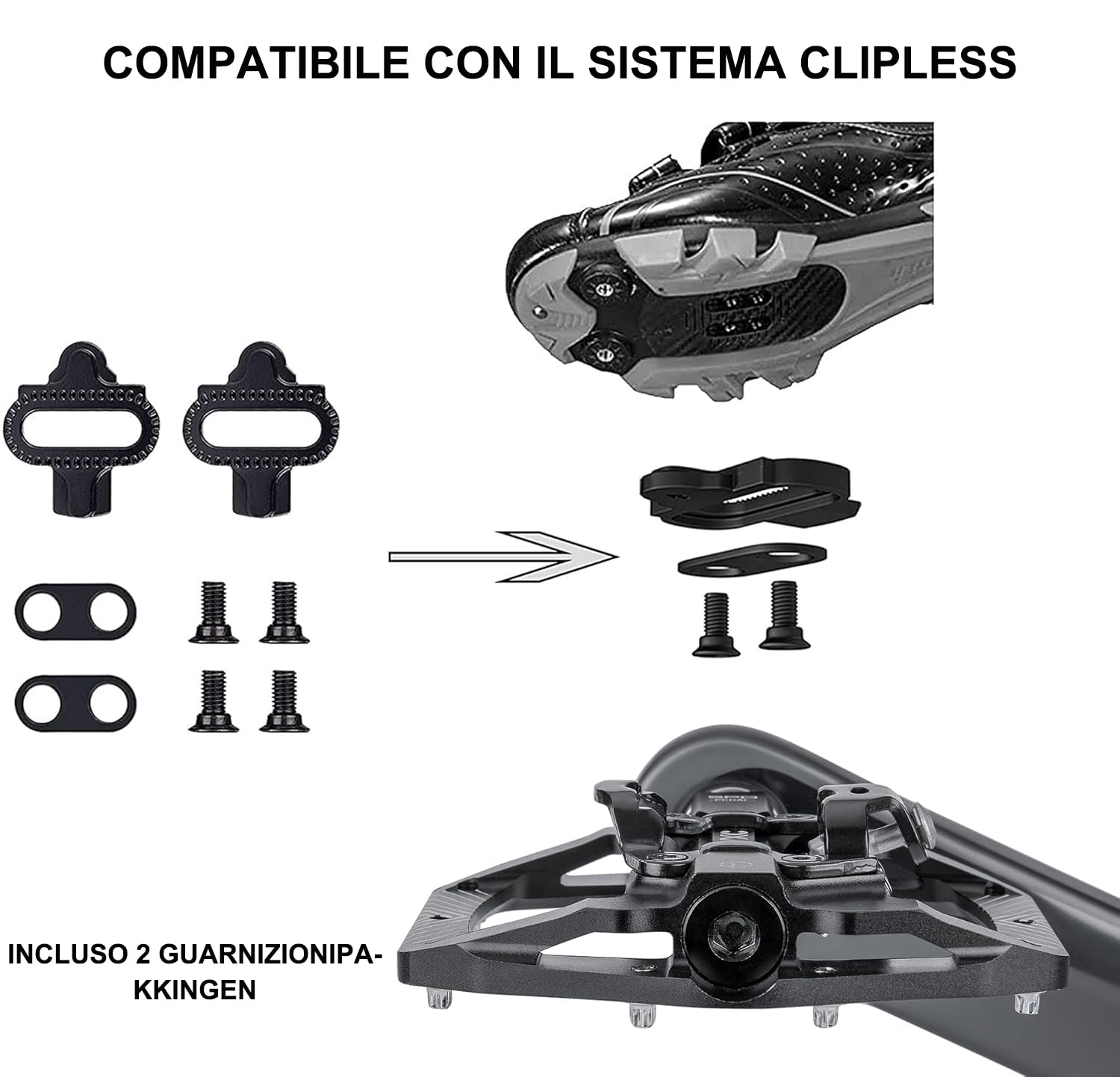 CXWXC Pedali Clic per bicicletta e piatti con 3 cuscinetti sigillati, lega di alluminio da 9/16 pollici, antiscivolo, piattaforma larga, pedali a scatto per MTB o bici da strada